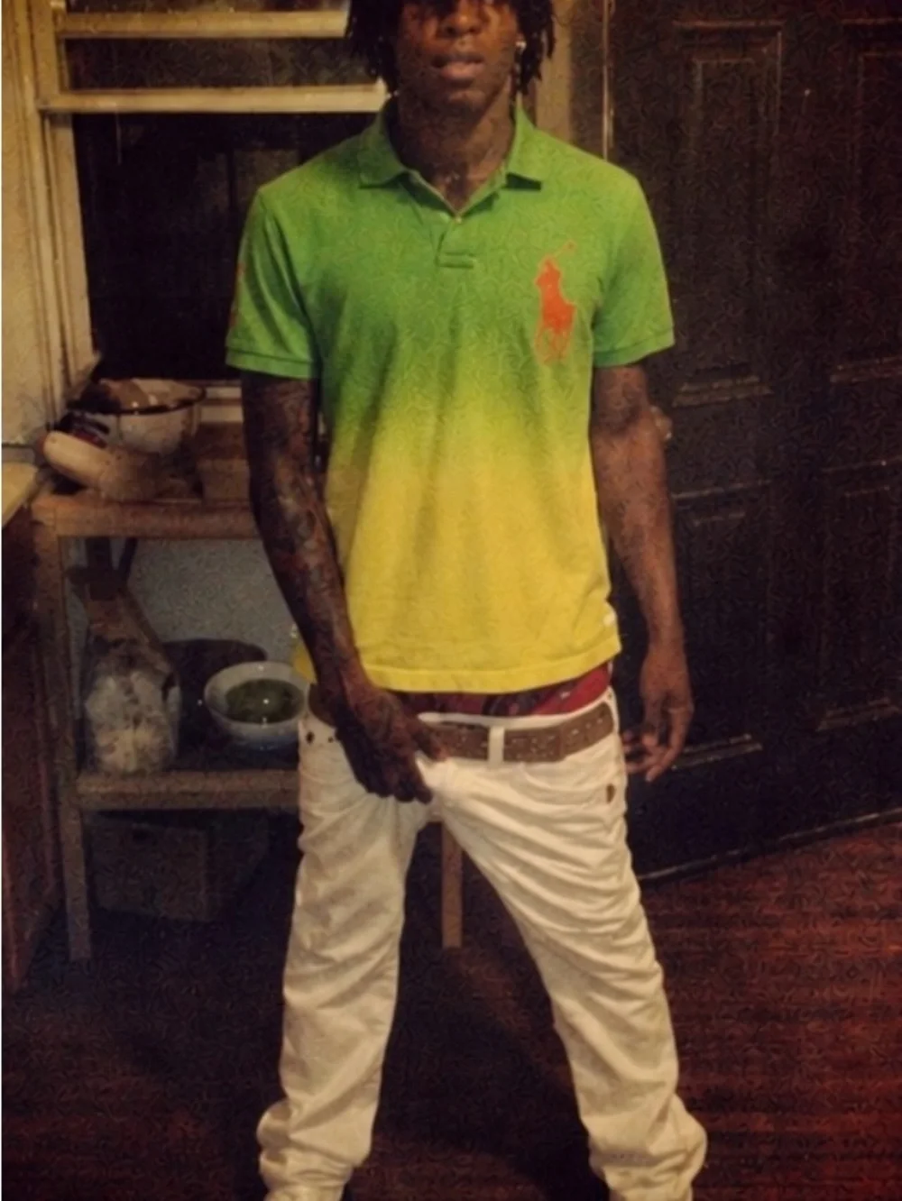 Ralph Lauren Green to Yellow Gradient Polo with Red Logo